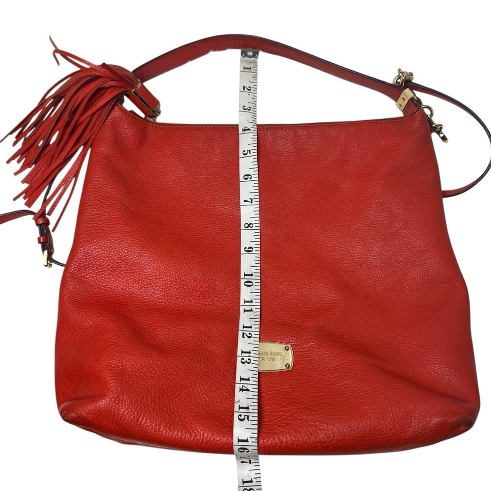 Michael Kors Hobo Bag Orange Red Soft Pebbled Leather with Tassel Large 2 Straps - Picture 13 of 15